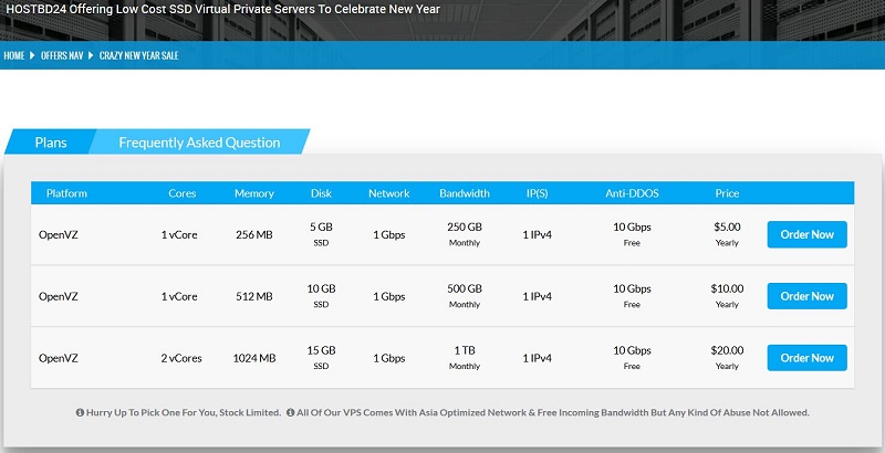 HOSTBD24新年促销256MB内存OpenVZ VPS年付5美元